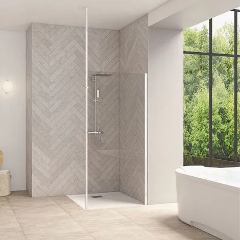 KINEDO Paroi De Douche Fixe Smart Design Solo Avec Mât, 200 X 70, Blanc 1 KINEDO Paroi De Douche Fixe Smart Design Solo Avec Mât, 200 X 70, Blanc