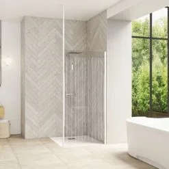 KINEDO Paroi De Douche Fixe Smart Design Solo Sérigraphiée Avec Mât, 200 X 85, Blanc