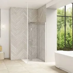 KINEDO Paroi De Douche Fixe Smart Design Solo Sérigraphiée Avec Mât, 200 X 130, Blanc