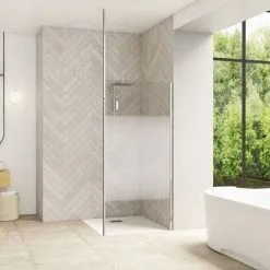 KINEDO Paroi De Douche Fixe Smart Design Solo Verre Sérigraphie Cosmos Avec Mât, 198,3 X 120, Chromé