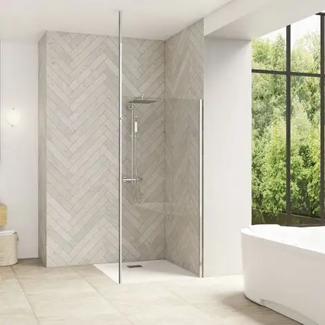 KINEDO Paroi De Douche Fixe Smart Design Solo Avec Mât, 225,7 X 90, Blanc 1 KINEDO Paroi De Douche Fixe Smart Design Solo Avec Mât, 225,7 X 90, Blanc